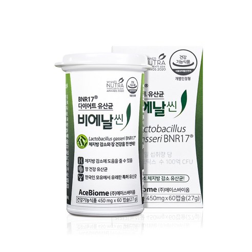 [KT알파쇼핑]다이어트 유산균 비에날씬 450mg x 60캡슐, ..산균비에날씬450mgx60캡슐_V24BS3994SD, 1개