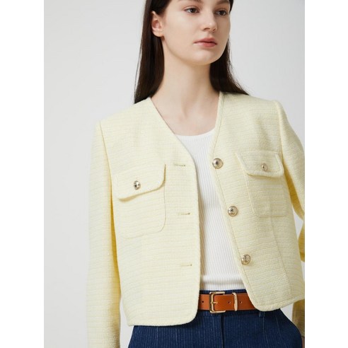 브이넥 트위드 자켓 C242MSF032 633233