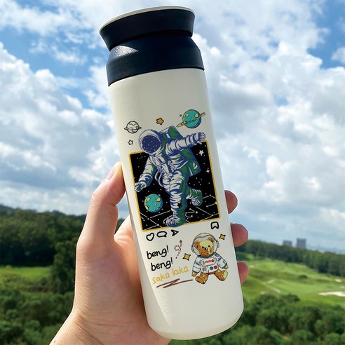 우주 비행사 우주 창조적 인 보온병 학생 간단한 우주 비행사 하이 생긴 스테인레스 스틸 진공 컵, BW5130 우주 비행사, 500ml 플랫 커버 컵