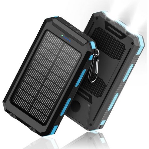 태양광 충전기 38800mAh 파워뱅크 휴대용 급속 듀얼 USB 포트 내장 LED 손전등 및 휴대폰 전자기기용 컴퍼스, blue