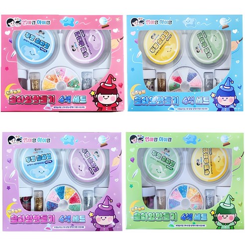 키즈카페 슬라임 만들기 세트, 1개, 분홍 + 노랑 + 파랑 + 연두