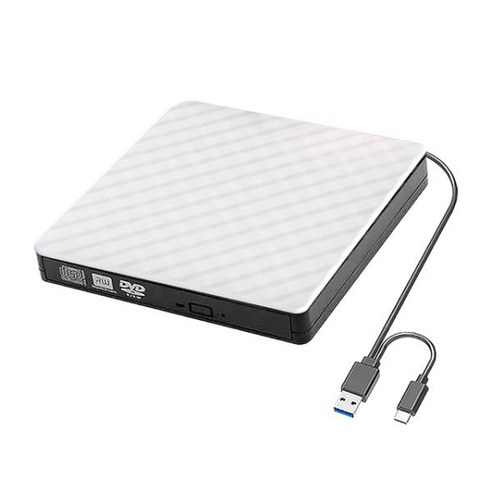 노트북 PC용 USB 3.0 타입 C 슬림 외장 DVD RW CD 라이터 드라이브 버너 리더 플레이, 없음, 2) WHITE 데스크탑외장시디롬