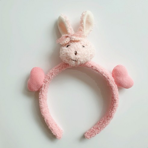 아이엠파티 동물 머리띠 놀이동산 놀이공원 인형 생일 파티 연말 운동회 단체 졸사, 쌍하트토끼 핑크