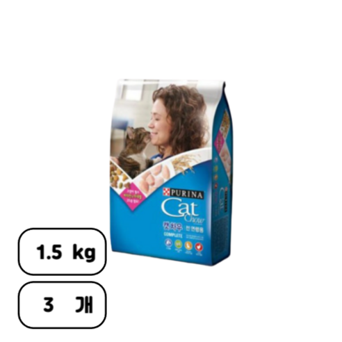 퓨리나 캣차우 컴플리트 고양이 사료, 닭, 1.5kg, 3개