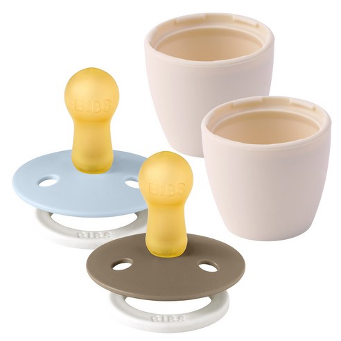 빕스 컬러 고무 쪽쪽이+실리콘캡 2p 세트, 2단계(6~18개월), 다크오크나이트+베이비블루나이트