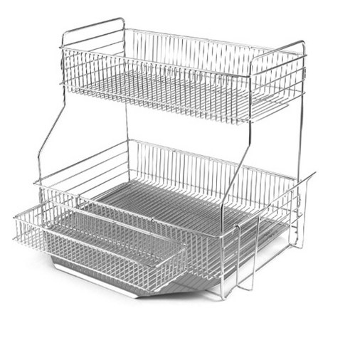 스텐 2단 식기건조대 자동물빠짐 설거지 선반 정리, 단품