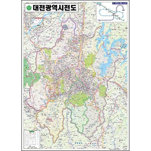 대전 지도 대전광역시 전도 (코팅 중형 111x150) + 한국도로망도 세트, 일반천