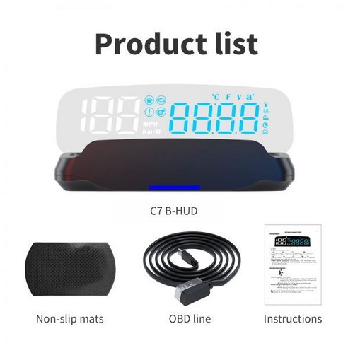 자동차 HUD OBD2 헤드업 디스플레이 전자 장치 앞유리 프로젝터 속도계 연료 소비 수온 업그레이드 C7B 신제품, C7B OBD HUD