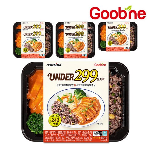 굽네 UNDER 299 곤약현미야채영양밥&레드크림커리닭가슴살 190g, 6개