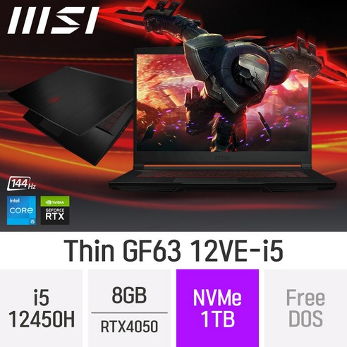 MSI GF시리즈 Thin GF63 12VE-i5, Free DOS, 8GB, 1TB, 코어i5, B