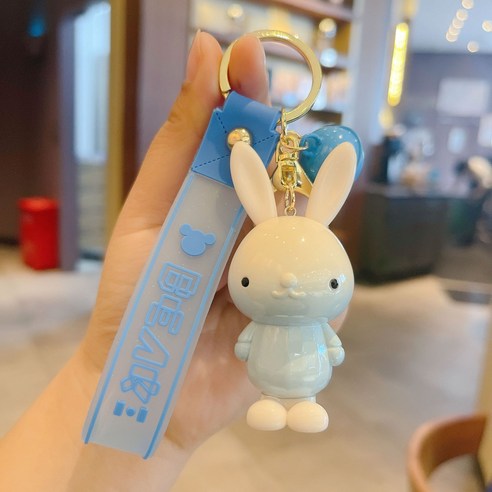 전기 도금 귀엽다 건달 토끼 자동차 열쇠 체인 책가방 액세서리 선물 열쇠 액세서리 만화 열쇠 단추, 토끼-블루