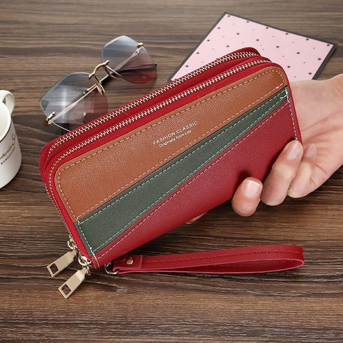 더블 지퍼 손잡이 지갑 롱 대용량 더블 지갑 조인트 색깔 거스름돈 핸드폰 가방