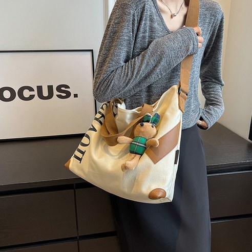 쥬니버스 빅사이즈 캔버스 지퍼형 에코백 크로스백