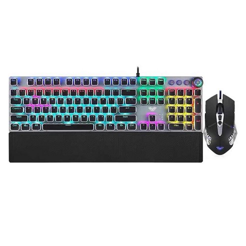AULA T500 기계식 유선 청축 키보드 + 마우스 세트, 블랙, F2088, S60, 일반형