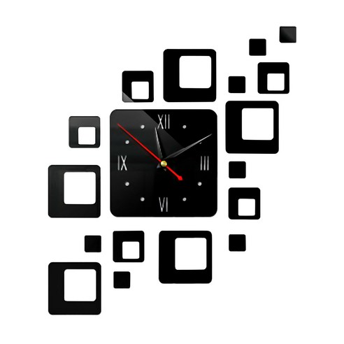 [XIG] 3D Wall Clock Mirror Wall Stickers Creative DIY Wall Clocks Removable Art Decal Sticker Home D, Black