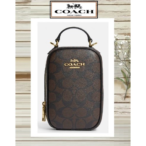 코치 COACH CC872 EVA 시그 CC 가죽 폰 크로스바디 백 브라운 블랙 골드 톤 여성 미니