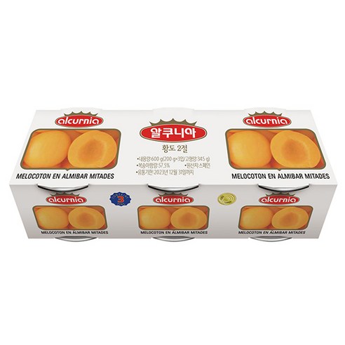 알쿠니아 황도 복숭아 통조림, 200g, 3입