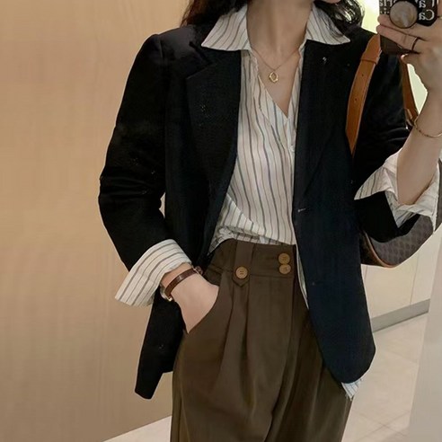 더블유 기본 스탠다드핏 세미루즈 데일리 캐주얼 자켓