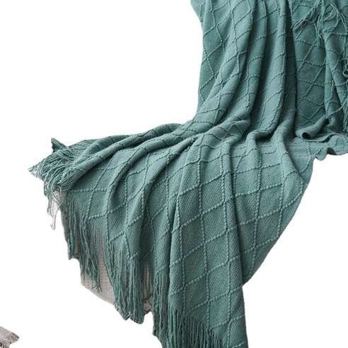 코튼 담요 이불 사무실 소파 작은 담요 낮잠 수건 담요 니트 캐주얼 커버 담요 굵은 모직, 큰 회색녹색 다이아몬드, 127×180CM