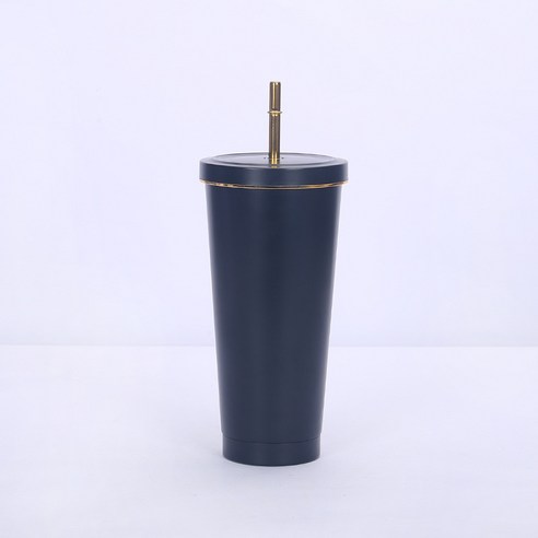 750ml스테인레스 스틸 밀짚 컵 더블 진공 커피 컵 보온컵, 블랙 프놈펜, 500ml