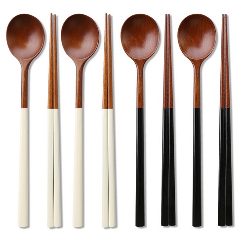리숲 달 천연 옻칠 고급 한식 나무 수저 세트, 1세트, 수저세트, 4인E(아이보리2개+블랙2개)