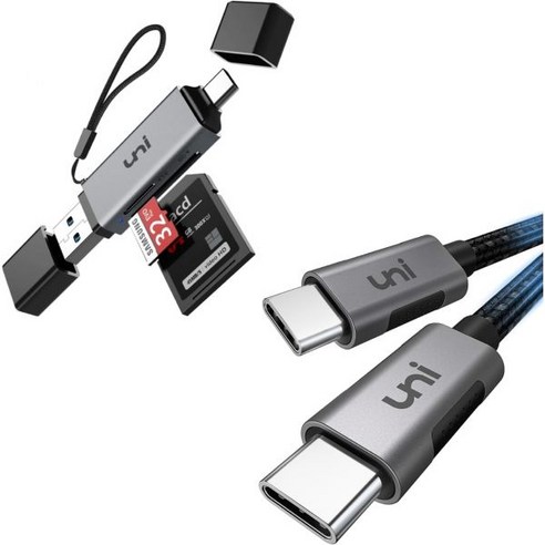 usb변환젠더 썬더볼트케이블 usbc타입젠더 usb충전케이블 uni 100W USB C to 케이블 10피트 번들SD 카드 리더기 포함