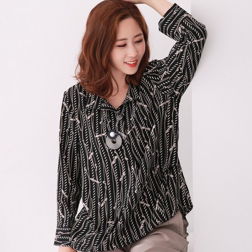 엄마옷 백합사 옆샤링 체인 와이드 카라 블라우스P201-365 미시옷 40대 50대 중년여성의류 빅사이즈 마담