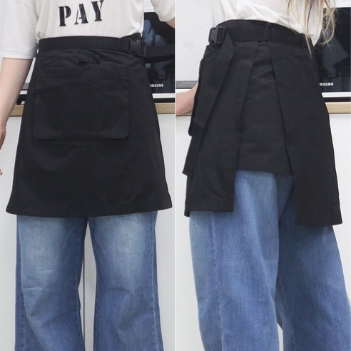 프롬리빙 편리한 버클형 미니 허리 앞치마, 2개, 블랙 M