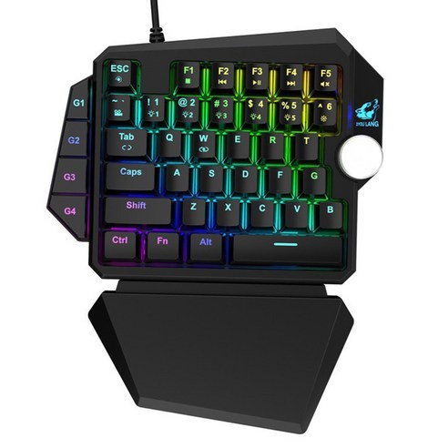 게임용 한 손 기계식 키보드 Rainbow RGB 백라이트 Pro 39 키, 검은 색, 9.25x7.87인치, ABS