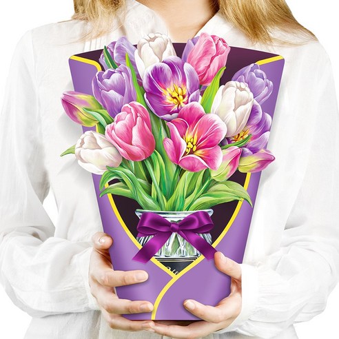 하영이네 축하 감사 카드 3D 입체 꽃다발 카드 세트, tulip 튤립