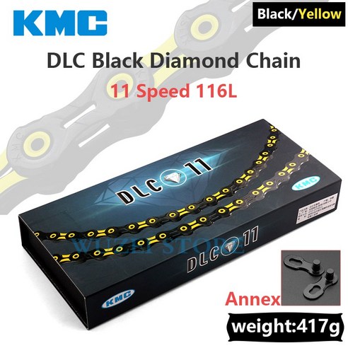 KMC DLC 11 스피드 체인 MTB 자전거 다이아몬드 체인 초경량 블랙 레드 116/118L X11 산악 자전거 11V 체인 Shimano Sram 용, 1 건, DLC Black Yellow