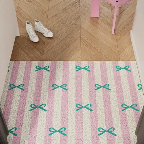 헤디야 현관 코일매트 스트라이프 리본 발매트, 50x80cm, 1개, 핑크02