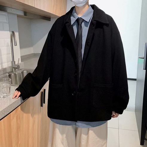 모직 코트 남성 추동 루즈핏 짧은 트렌치코트