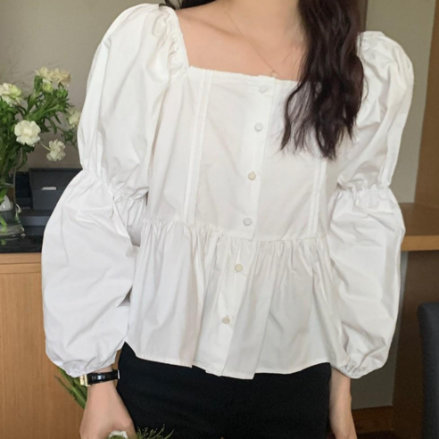 [뉴데이]러블리 여성 퍼프 스퀘어넥 블라우스