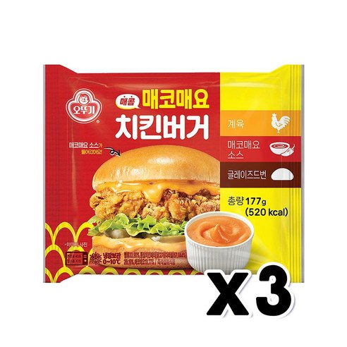 오뚜기 매코매요 치킨버거 베이커리빵 177g x 3개