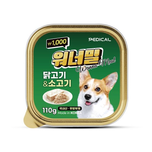 워너밀 강아지 영양간식 국내산 무방부제 높은기호성 한끼뚝딱 6종, 1개, 110g, 닭고기&소고기