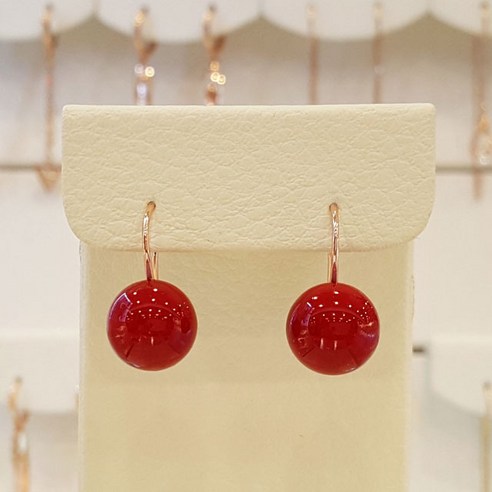 붉은 산호빛 행운을 담은 은빛 링, 산호 진주 실버 링 귀걸이