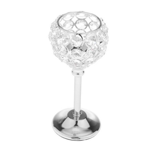 크리스탈 캔들 홀더 Tealight 촛대 센터 피스 연회, 실버 16.5cm, 금속 크리스탈
