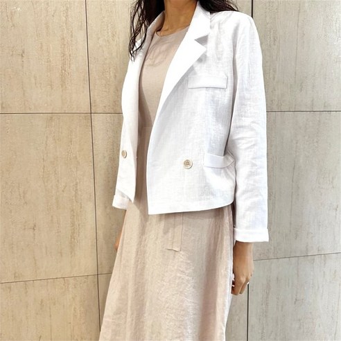 뉴케어 여성 여름 린넨 더블 카라 자켓 여성린넨자켓