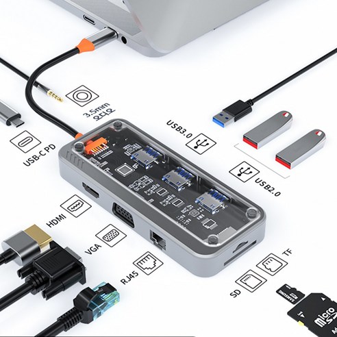 에비크 10포트 C타입 USB 3.0 HDMI 멀티허브 4K 지원 DEX 덱스 미러링 PD충전 100W 허브, S207-D3, 1개
