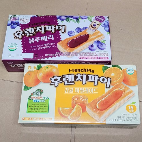 해태 후렌치파이2종 (감귤 마멀레이드 +블루베리) /고소한/바삭바삭함/달콤한/디저트/간식/샌드/아이과자
