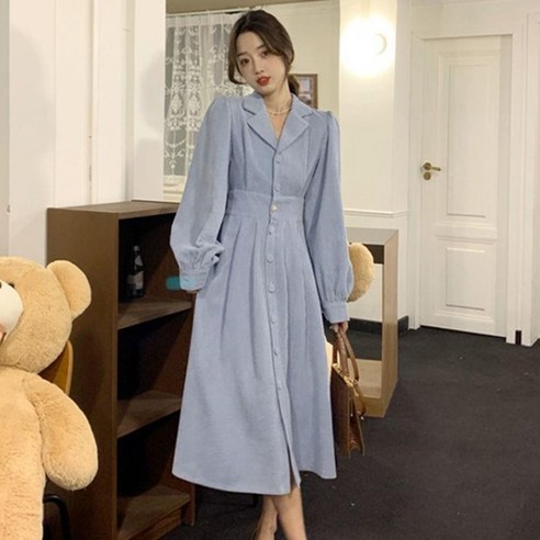 [쿠팡] 여성스러운 코듀로이 롱 원피스 카라 버튼업 여신룩 여리여리핏