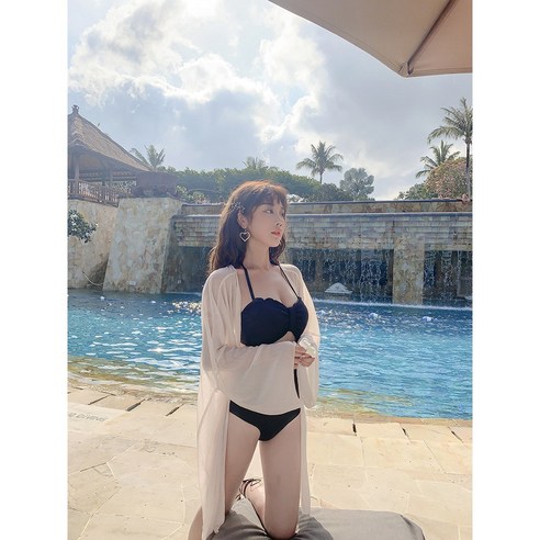 마이뚜뚜 여성 비치 롱 체형커버 비치웨어 가디건, 연분흥