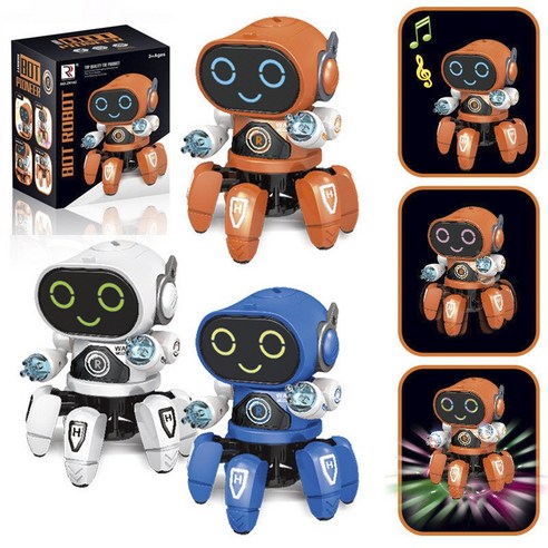 햄볶는스토어 춤추는 LED 옥토봇 문어로봇 옥토퍼스 우주탐사 피규어 멜로디 작동완구 장난감, 오렌지