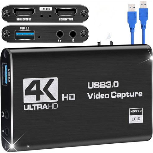 캡쳐보드 4K USB 3.0 비디오 캡처 카드 HDMI 호환 1080P 60fps HD 레코더 OBS 게임 라이브, 한개옵션0