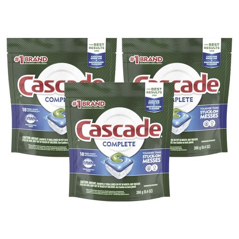 Cascade 컴플리트 액션팩 프레시 식기세척기용세제, 3개, 268g
