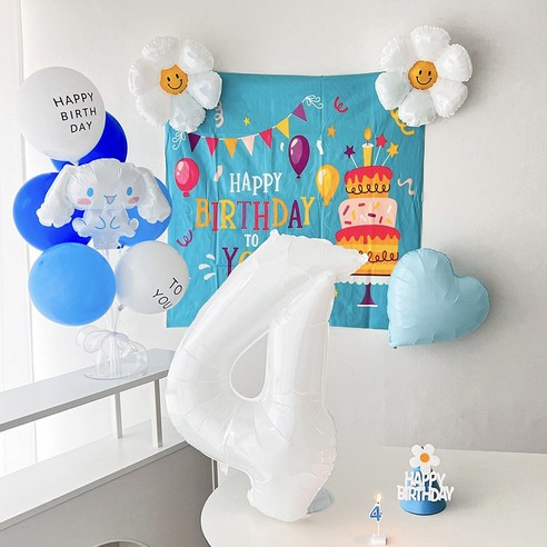 하피블리 산리오 캐릭터 풍선 아이 생일 파티 용품 세트, 시나모롤, 프리미엄세트(숫자4)