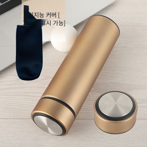 대용량 304 지능형 온도 디스플레이 보온병 남성과 여성 학생 한국식 귀여운 컵 여과기 차 컵, 골드(일반)온도측정없습니다_방수[재무권장]컵+컵커버