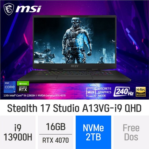 MSI 스텔스 17 스튜디오 A13VG-i9 QHD, 윈도우 11 홈, 32GB, 2TB, 코어 i9, B n202krg440 Best Top5