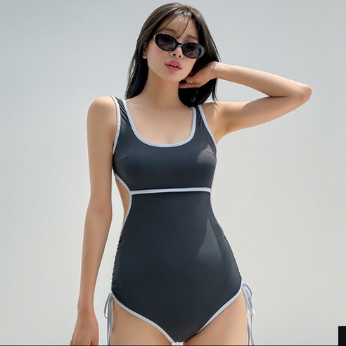 DFMEI 수영복풍 빈티지 오픈 톱가슴으로 배를 가리고 날씬해 보이는 점프수영복 여